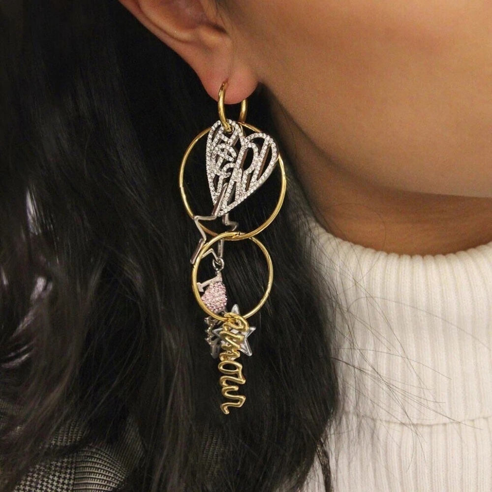 NWOT Henri Bendel Script I Love Henri Mismatched Drop Earrings - Picture 2 of 4